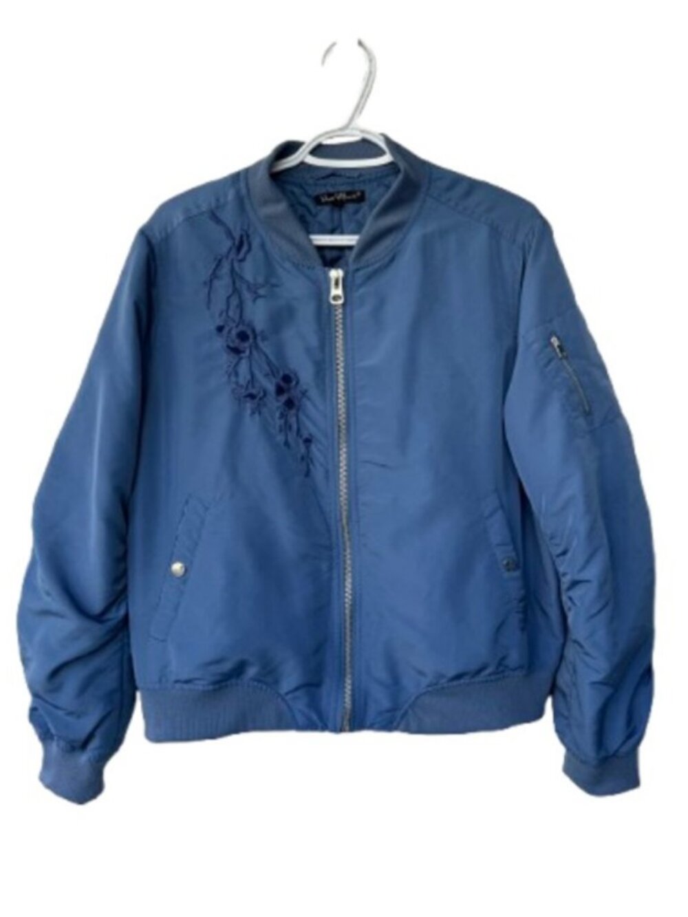 Velvet Heart floral embroidered bomber jacket blue women's size XL